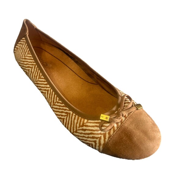 Vionic Shoes - Vionic Minna Womens 11 Tan Ballet Flat Herringbone Calf Hair Bow Suede Cap Toe